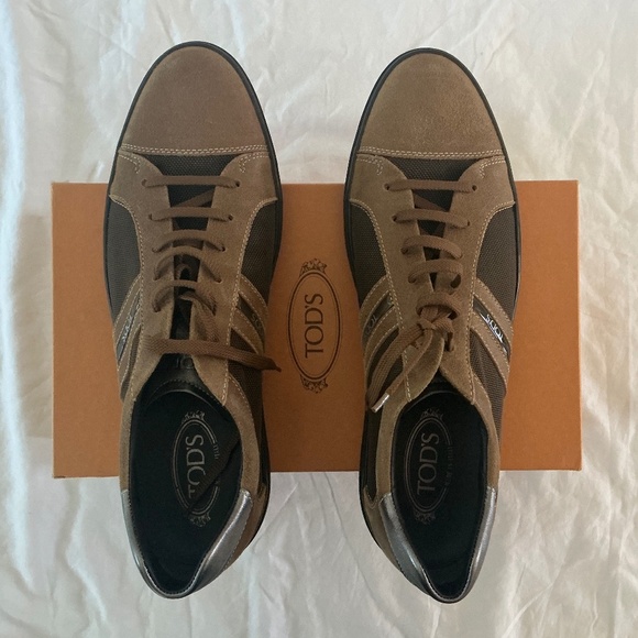 Tod’s NEW Men Brown Leather and Canvas Sneaker (Size:12) - Picture 1 of 7